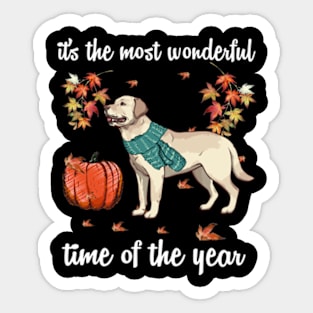 Labrador Dog Autumn Fall Most Wonderful Time Maple Gift Sticker